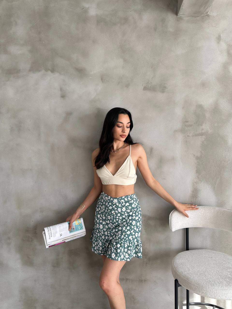 Twirl Çiçek Desenli Şortlu Etek Yeşil