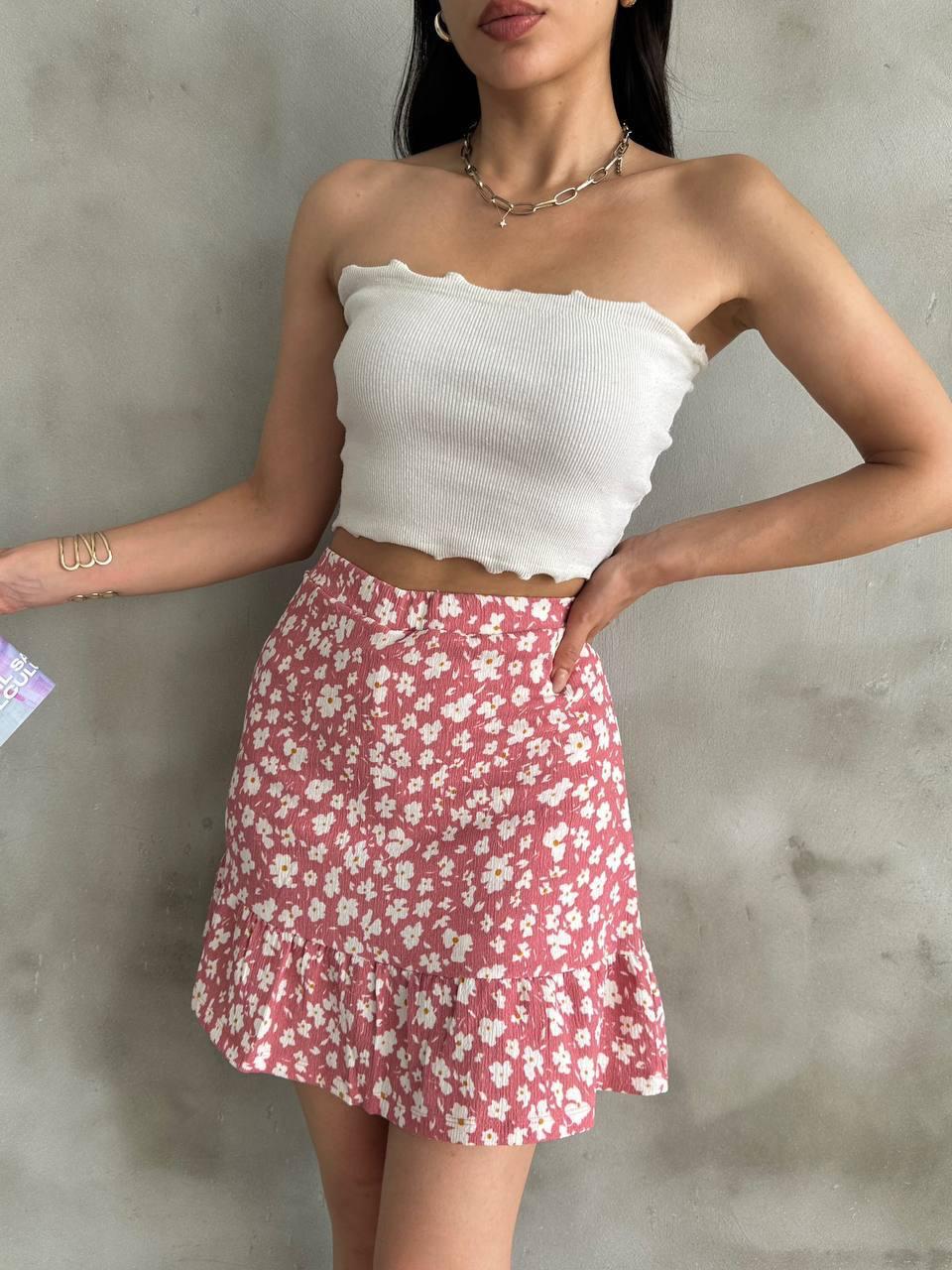 Twirl Çiçek Desenli Şortlu Etek Pembe