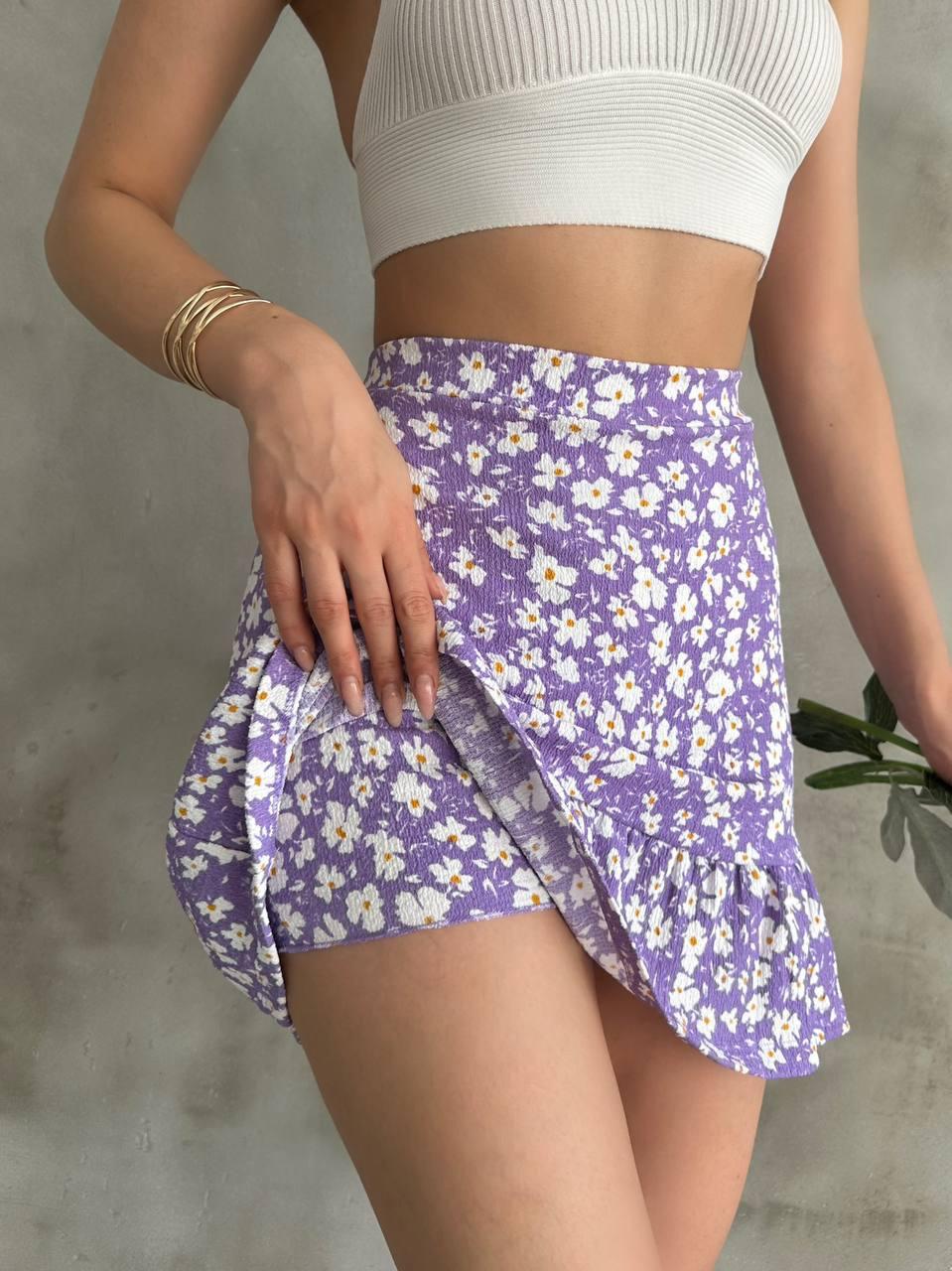Twirl Çiçek Desenli Şortlu Etek Lila