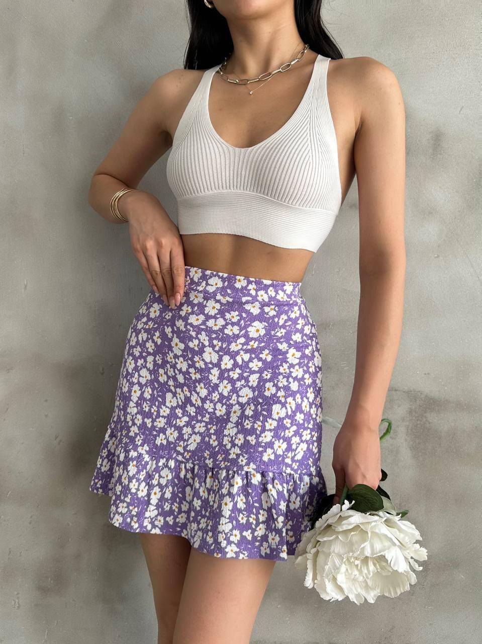 Twirl Çiçek Desenli Şortlu Etek Lila