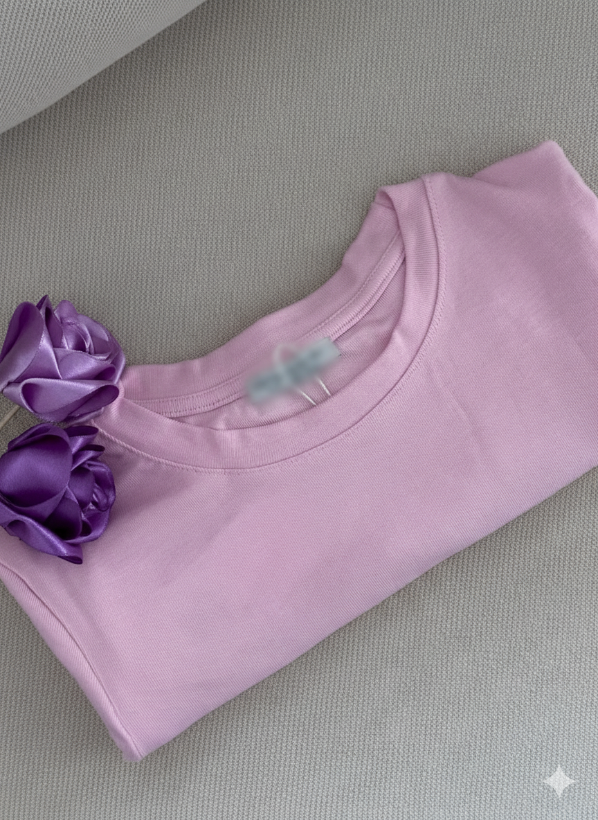 Pembe Parmak Geçirmeli Pamuklu Body