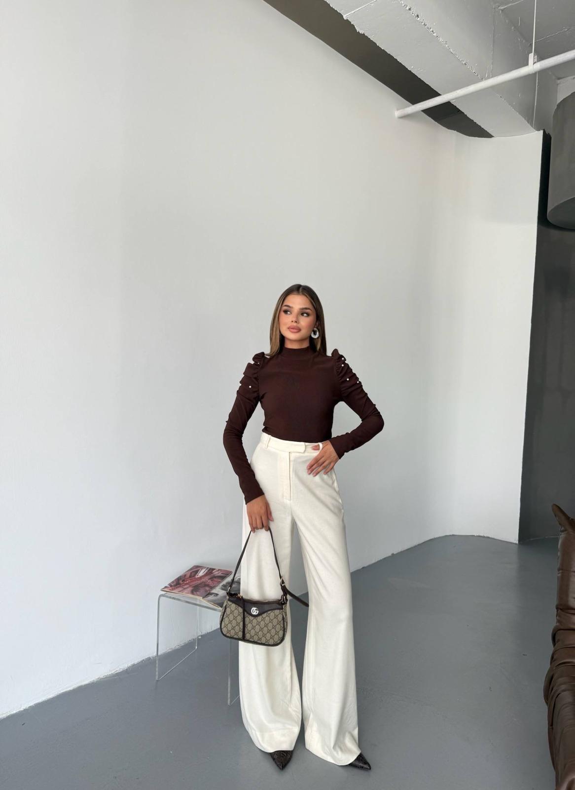 Kahverengi Prenses Kol İncili  Bluz