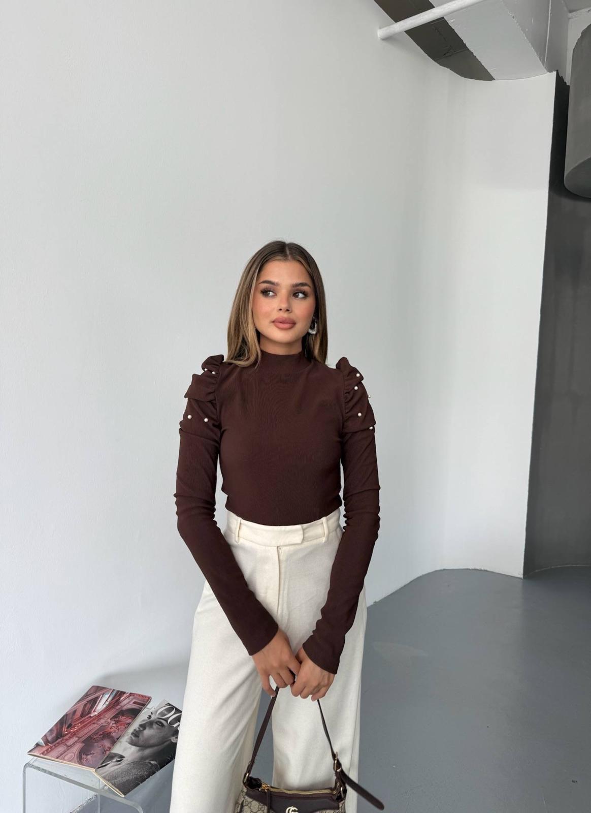 Kahverengi Prenses Kol İncili  Bluz